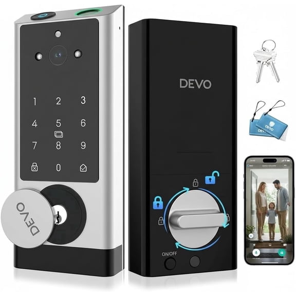 Video Smart Lock with Camera, Wi-Fi Smart Deadbolt Lock, 6-in-1 Fingerprint, App Remote, Auto Locks, Keyless Entry Door Lock for Front Door, Easy Install, Gray