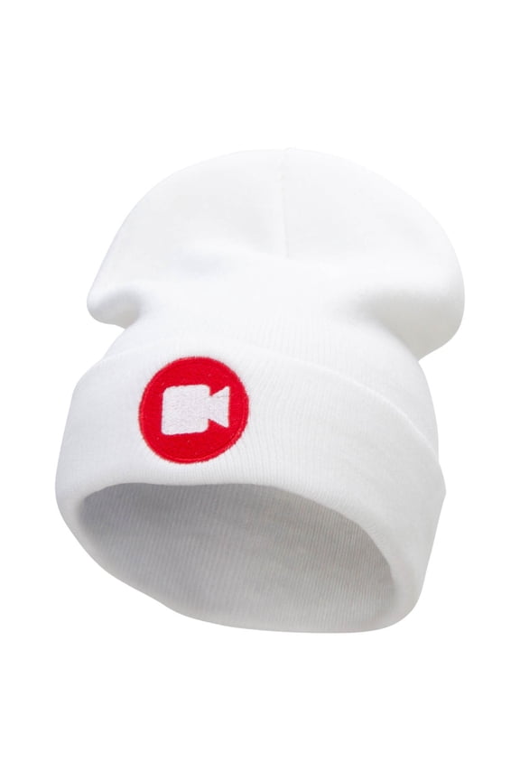 Video Stream Embroidered 12 Inch Long Knitted Beanie - White OSFM