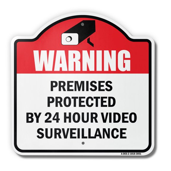 Video Surveillance 18" X 18" Heavy-Gauge Aluminum Architectural Sign | SignMission Designer Property Protected 24 Hour Security Protection Metal Novelty Gift Funny Joke Gag Road Garage