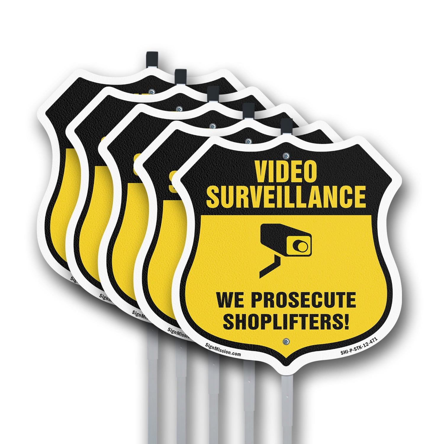 Video Surveillance Shield Sign We Prosecute Shoplifters! (5 Pack) 12 ...