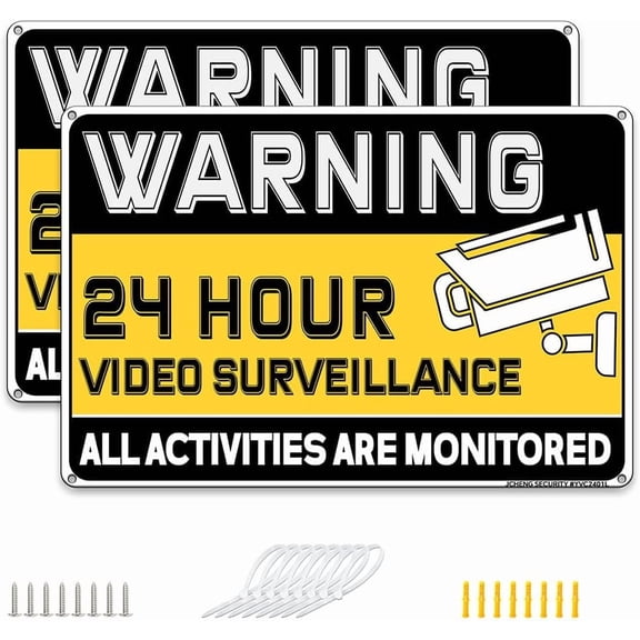 Video Surveillance Sign All Activities Monitored 2 Pack 8 x 12 Inches Aluminum Durable Weatherproof Outdoor Signs with Mounting Hardware for Home Farm Yard Garden Wall Dcor