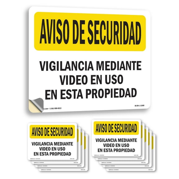Video Surveillance Spanish OSHA Security Notice Vinyl Decal Label 5 Inch x 3.5 Inch - 10 Pack
