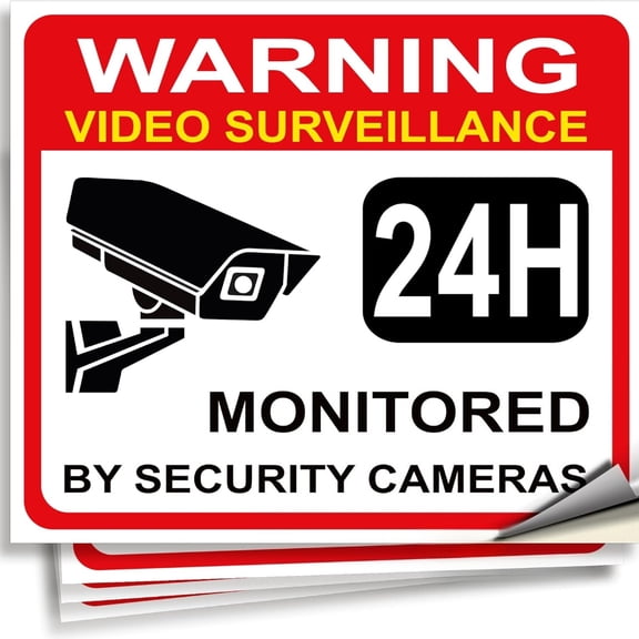 Video Surveillance Warning Sign Sticker - 5 Pack 7x6 inch  Premium Self-Adhesive Vinyl, Laminated for Ultimate UV Protection, Weather, Scratch, Water & Fade Resistance, Indoor & Outdoor