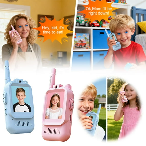 Video Walkie Talkies,Handheld 2 Pack Rechargeable Video Intercom Walkies Talkies,Indoor Outdoor Toys for Family Games,Outside,Camping,Hiking(Blue/Pink)