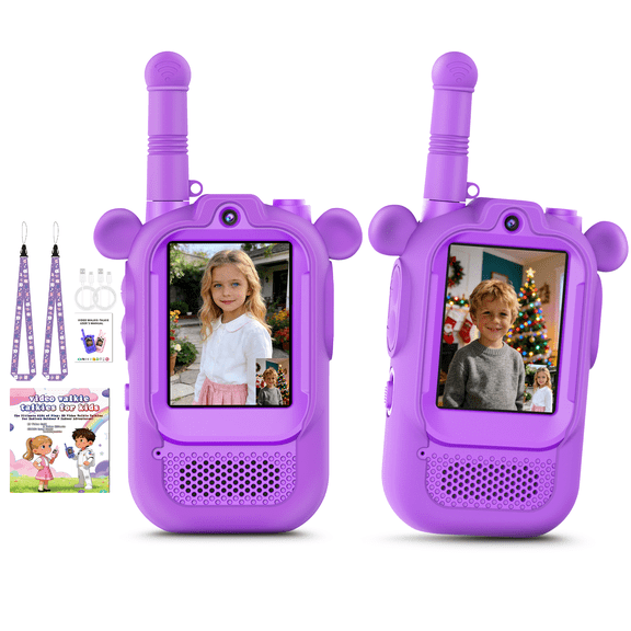 Video Walkie Talkies for Kids, 2 Pack Rechargeable Silicone Anti-Fall Kids Walkie Talkies for Backyard, Family, Travel, Camping Indoor Outdoor Toys, Christmas Birthday Gifts for Boys & Girls Ages 3+