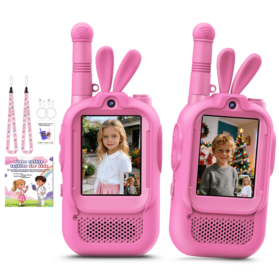 Video Walkie Talkies for Kids, 2 Pack Rechargeable Silicone Anti-Fall Kids Walkie Talkies for Backyard, Family, Travel, Camping Indoor Outdoor Toys, Christmas Birthday Gifts for Boys & Girls Ages 3+
