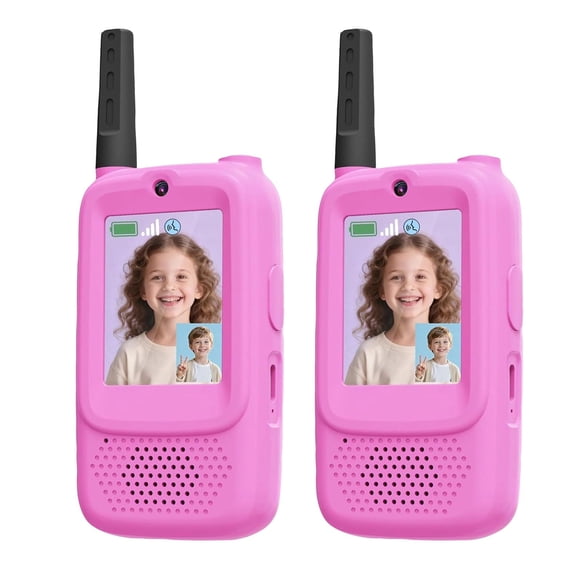 Video Walkie Talkies for Kids, 2 Pack Rechargeable Video Kids Walkies Talkies with Voice Changer, Long Range 2 Way Radios Toys for Outdoor Adventure Camping Hiking Birthday(Pink)
