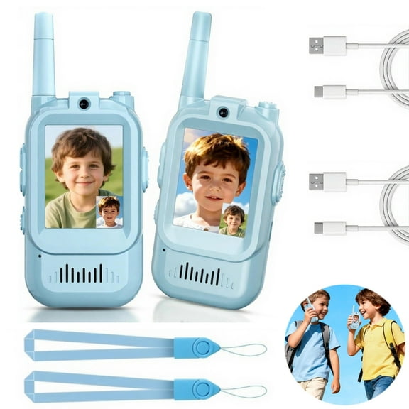 Video Walkie Talkies for Kids, Handheld 2 Pack Rechargeable Video Intercom Kids Walkies Talkies, Indoor Outdoor Toys for Family Games, Outside, Camping, Hiking (Blue)