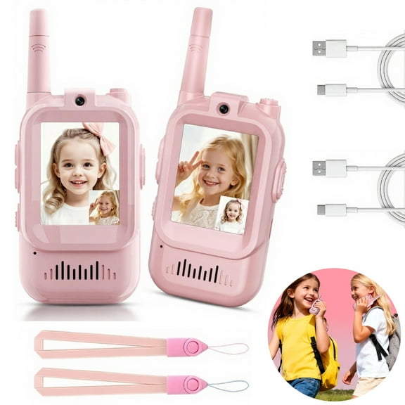 Video Walkie Talkies for Kids, Handheld 2 Pack Rechargeable Video Intercom Kids Walkies Talkies, Indoor Outdoor Toys for Family Games, Outside, Camping, Hiking (Pink)