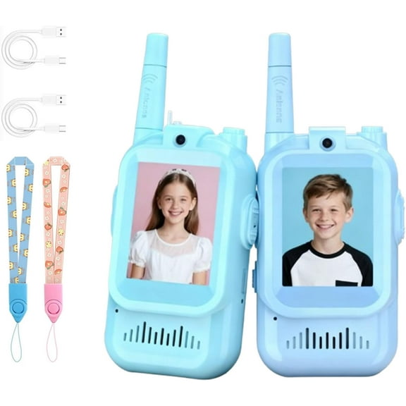 Video Walkie Talkies for Kids, Handheld 2 Pack Rechargeable Videos Intercom Kids Walkies Talkies, 2-Way Video Call, with Screen, for Play, Camping, Hiking, Travel (Blue)