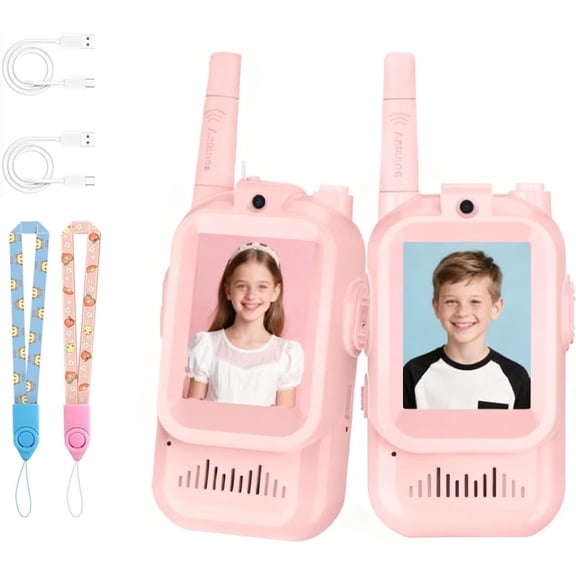 Video Walkie Talkies for Kids, Handheld 2 Pack Rechargeable Videos Intercom Kids Walkies Talkies, 2-Way Video Call, with Screen, for Play, Camping, Hiking, Travel (Pink)