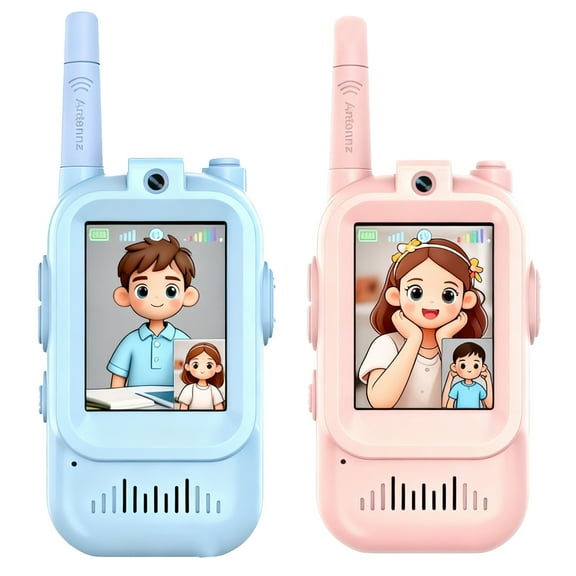 Video Walkie Talkies Set for Family Members 2 Pcs Rechargeable Handheld Video Intercom Fun Toys for Family Games Indoor Outdoor Play Camping Hiking Travel Birthday for Boys and Girls(Pink and Blue)