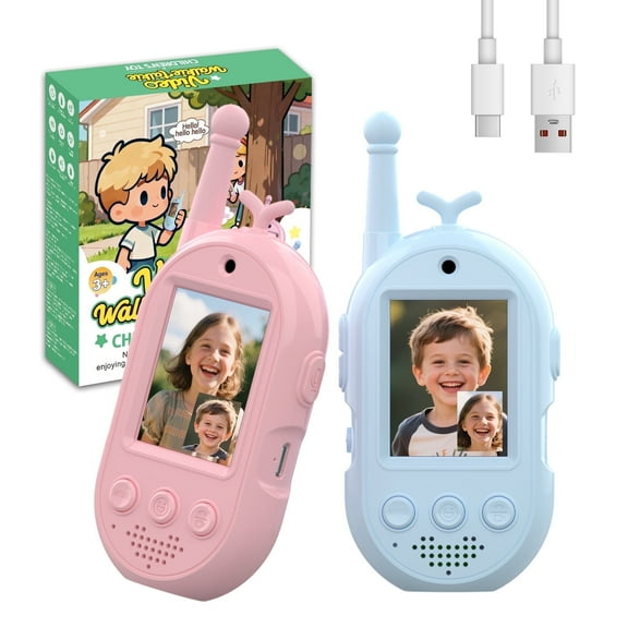 Gofunly Video Walkie Talkie for Kids with Camera&Screen Display Supports Video + Voice Changer, Handheld 2 Pack Rechargeable Video Intercom for Family Games, Outside