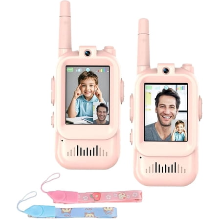 Video Walkie Talkies for Kids, Handheld 2 Pack Rechargeable Video Walkie Talkies with Screen for Indoor Play, Camping, Hiking, Travel (Pink)