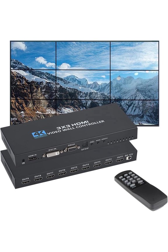 Video Wall Controller 3x3 HDMI Video Image Processor, Support 3840x2160/30HZ HDMI Input & DVI Input, 9-Screen Splicing TV Wall Controller, Support 180 Degree Rotation 3x3 3x2 2x2 3x1 1x4 2x3 4x2 2x4