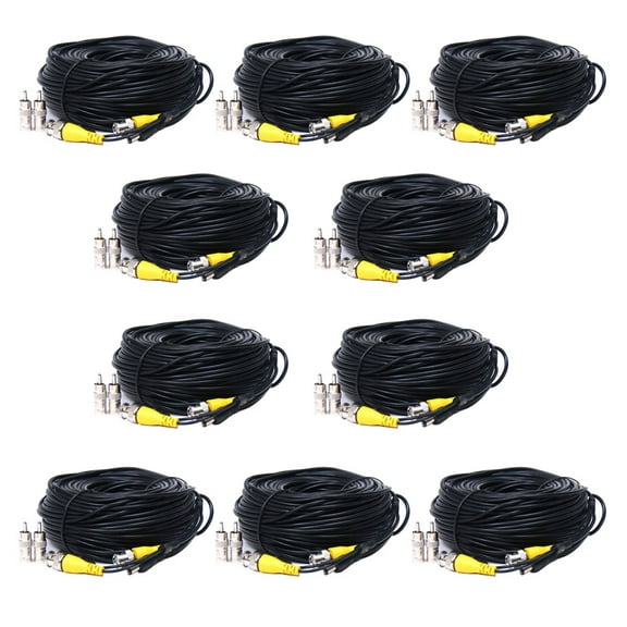 VideoSecu 10 Pack 150ft BNC RCA Video Power Extension Cables CCD Security Camera DVR Wires Cords with Free Adapters b8t