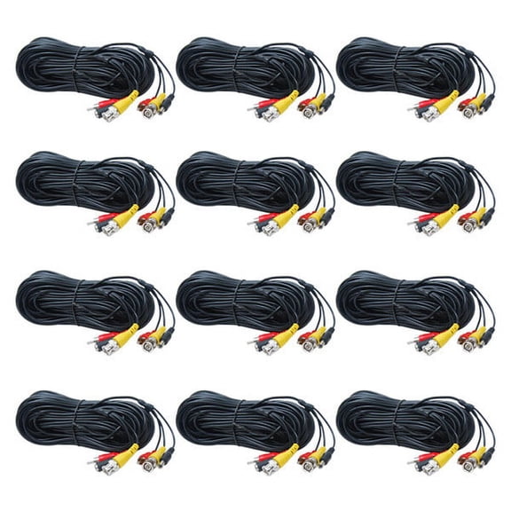 VideoSecu 12 Pack 50ft Audio Video Power Extension Cable Wire Cord for Security Camera with Free RCA BNC Adapters B1Z