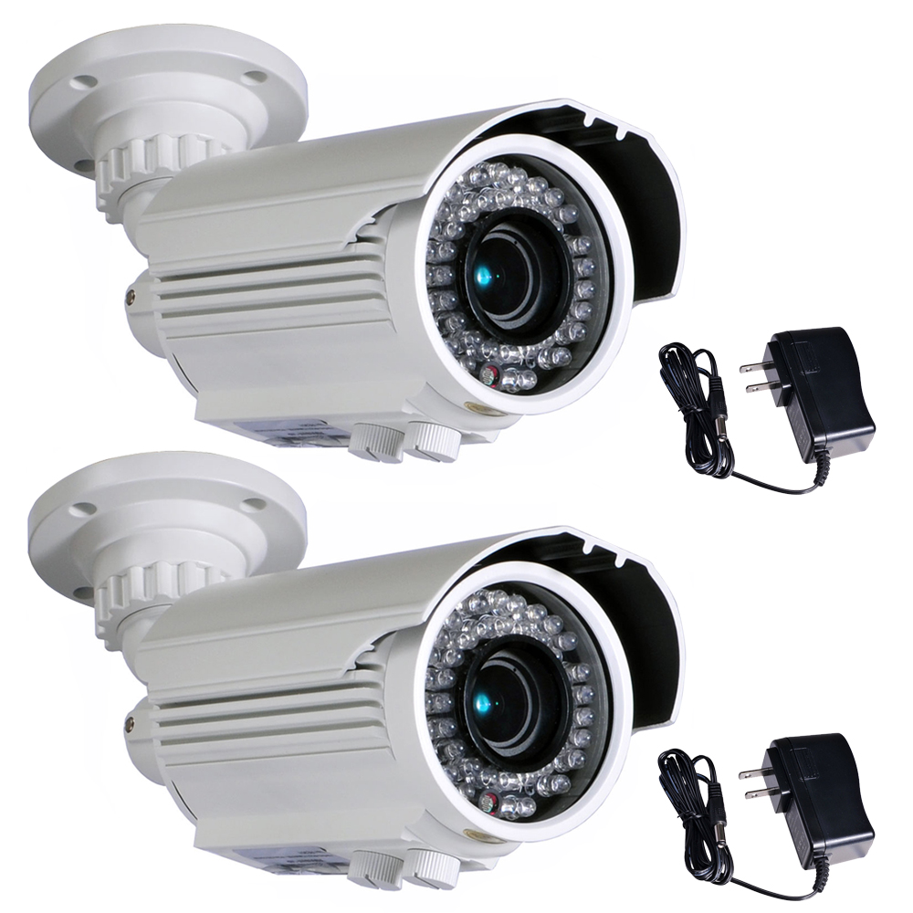 VideoSecu 2 IR Day Night Vision Security Camera Built-in 1/3 inch Sony CCD Effio 700TVL Varifocal 42 LEDs 4-9mm Varifocal with 2 Power Supply BTX
