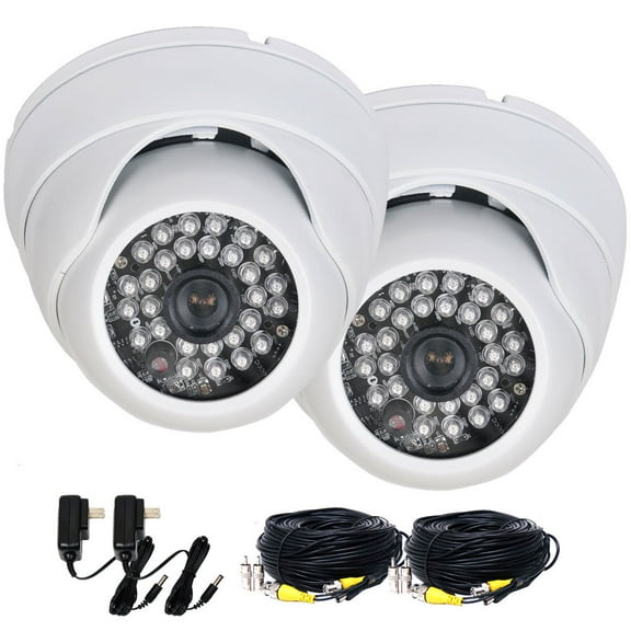 VideoSecu 2 Pack Built-in 1/3 inch SONY Effio CCD Security Cameras 600TVL Wide Angle Vandal Proof with 2 Cable and Power BTU
