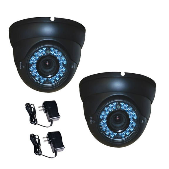 VideoSecu 2x Vandal Proof Outdoor 1/3 inch CCD IR Day Night Security Camera 4-9mm Varifocal Lens 480TVL 36 LEDs with 2x Power Supply WG7