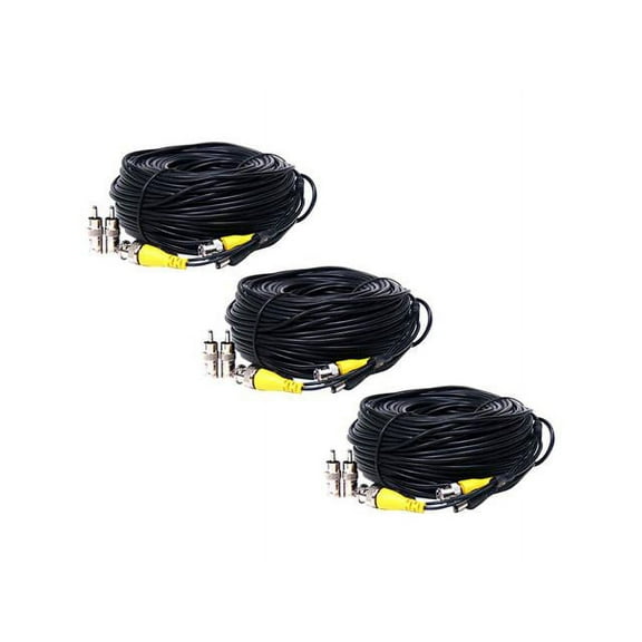 VideoSecu 3x 50ft Video Power Extension Cable Wire Cord for Surveillance Security Camera DVR System w/ Free Adapters 1QA