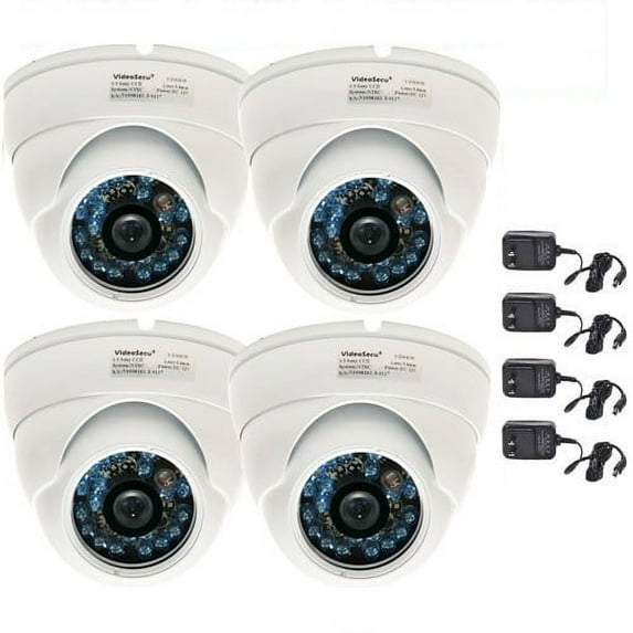 VideoSecu 4 Outdoor Security Camera IR Night Vision Builit-in 1/3” SONY CCD 600TVL 3.6 mm Wide Angle Lens IR Range 65ft with 4 Power Supply b6f