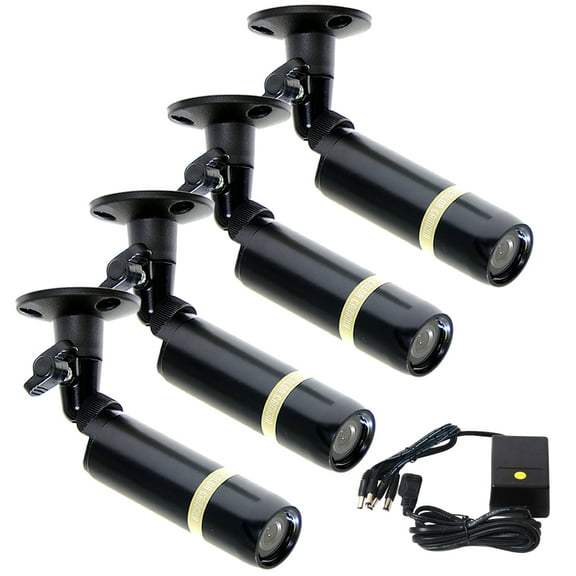 VideoSecu 4 Pack Bullet Weatherproof Outdoor Security Camera Built-in Sony CCD 3.6mm Wide Angle Lens 480TVL with 4CH Power Supply bc7