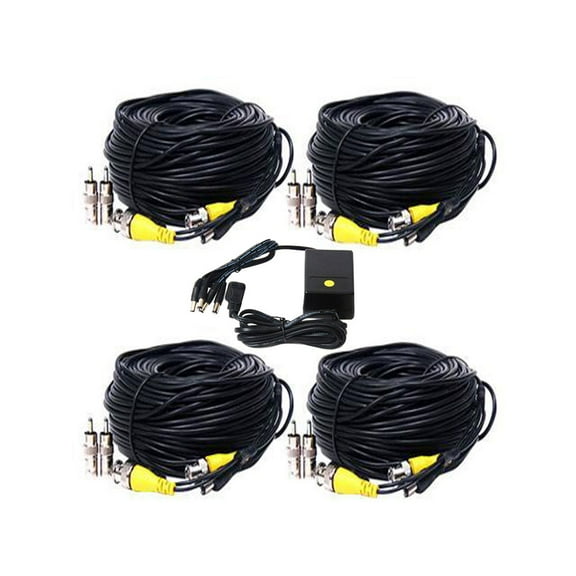 VideoSecu 4x 150ft Video Power Extension Cable Wire Cord and 4CH Power Supply w/ BNC RCA Adapter for Security Camera b7n