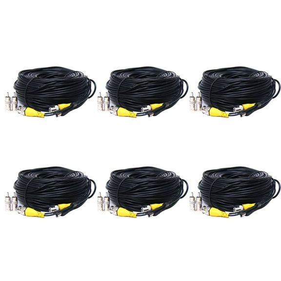 VideoSecu 6x 50ft BNC RCA Video Power Extension Cable Wire for Security Camera DVR Surveillance w/ Connector Adapter b5n