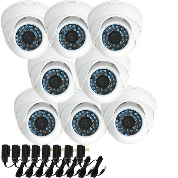 VideoSecu 8 Pack Dome Vandal-proof Outdoor Infrared Day Night Vision Security Camera 1/3 inch CCD Wide Angle 480TVL with 8 Power Supply B8Q