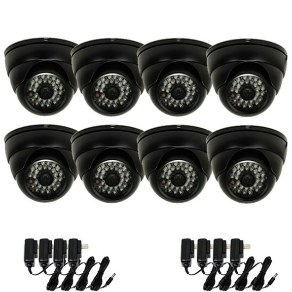 VideoSecu 8 Pack Vandal Proof Security Camera IR Day Night Built-in 1/3 inch Sony CCD 480TVL Wide Angle with 8 Power Supply bys