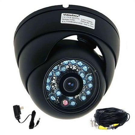 VideoSecu Infrared Night Vision Weatherproof Security Camera 1/3'' CCD 600TVL Wide Angle View Surveillance with Power and Cable 3a8