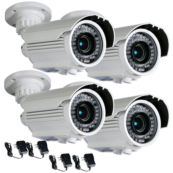 VideoSecu Outdoor 4 Pack Built-in 1/3 inch Sony Effio CCD Security Camera IR Day Night 700TVL 4-9mm Varifocal 42 LEDs with 4 Power Supply b6w