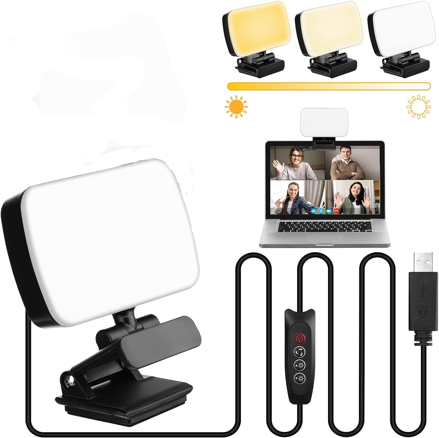 Videoconferencing Lighting Panel Soft Light, LED Lighting with 3 Modes for Computer with Clip Webcam, for Online Meeting, Live Streaming, Video Call, Classroom, Selfie