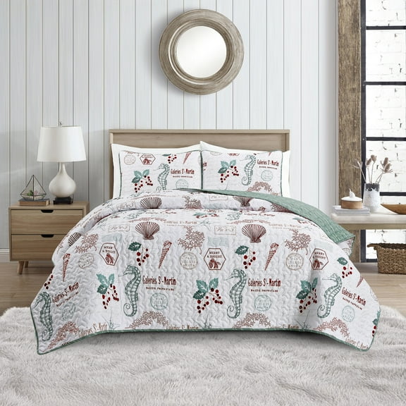 Videri Home Christmas Style Lightweight Microfiber Quilt Set, Soft & Breathable Bedspread, All Season Use, Machine Washable (Green, Full/Queen)