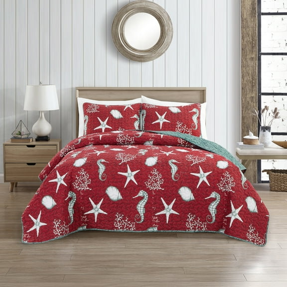 Videri Home Christmas Style Lightweight Microfiber Quilt Set, Soft & Breathable Bedspread, All Season Use, Machine Washable (Red, Full/Queen)