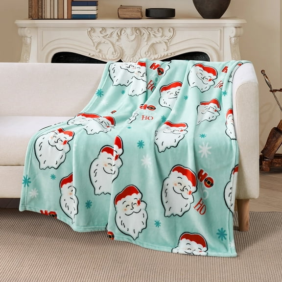 Videri Home Christmas Velvet Plush Throw Blanket – 220GSM Soft Flannel, Holiday Prints, Cozy and Durable, Machine Washable Gift Throw for Bed, Sofa, Travel(50×60in, Blue)