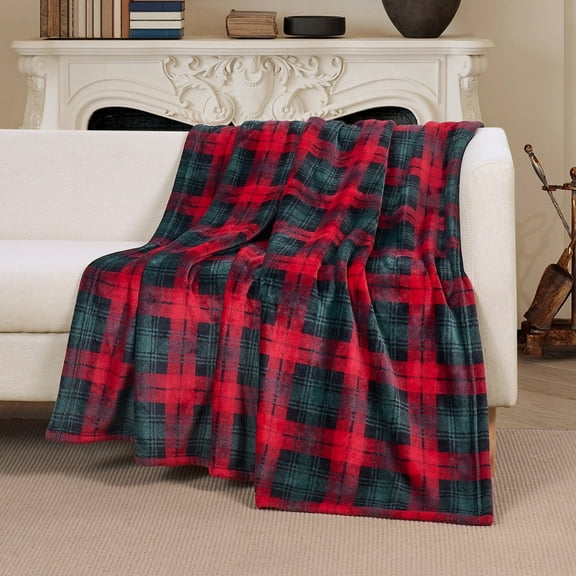 Videri Home Christmas Flannel Throw Blanket, Soft, Warm, Durable Winter Blanket, for Bed, Couch & Travel, Machine Washable (50×60in, Red/Green Tartan)