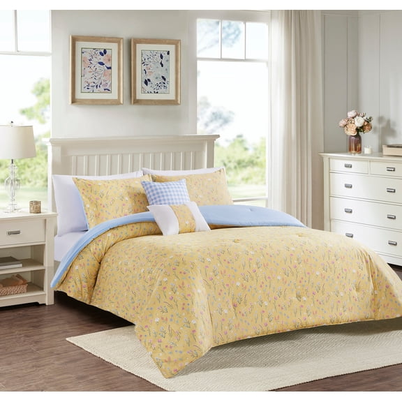 Videri Home Floral Printed Bed-in-a-Bag Comforter Set, All Season Lightweight Soft Microfiber Bedding, Breathable & Machine Washable (Floralina, Queen)