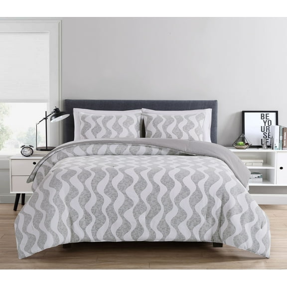 Videri Home Geometric Printed Bed-in-a-Bag Comforter Set, All Season Lightweight Bedding with Soft Microfiber Fill, Machine Washable (Pulse, King)