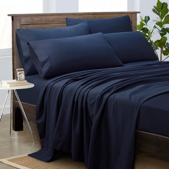 Videri Home Twin Sheet Set - 3 Piece Bed Sheets, Wrinkle Free Fade Resistant Easy Care Solid Bedding Set, Durable Comfortable Home Use, Navy