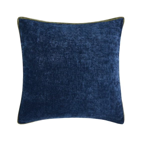 Videri Home 22"x22" Navy/Green Chenille Contrast Gusset Decorative Throw Pillow Covers, Nautical for Porch(2 Pack)