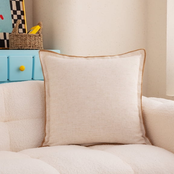 Videri Home Pillow Shell Double Flange/Linen Blend W/Full Zipper 22X22 Cream W/Tan Stitch 2 Pack