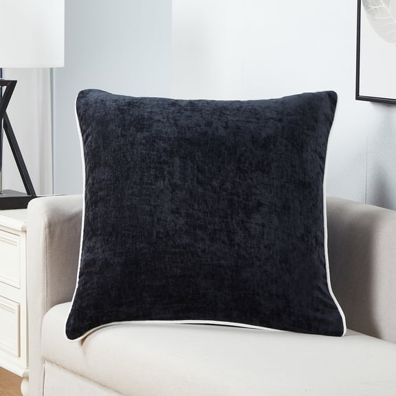 Videri Home 20"x20" Black/White Maya Velvet Contrast Cording Decorative Throw Pillow Covers, Elegant for Living Room(2 Pack)