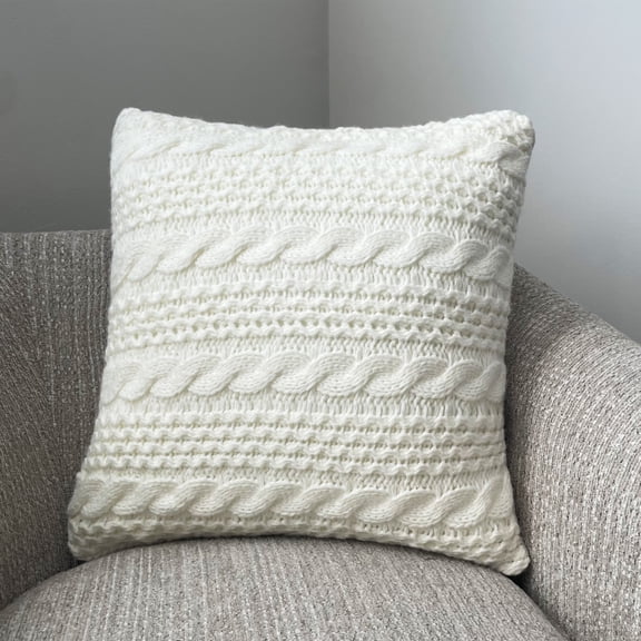 Videri Home 20"x20" Cream Polyester Cable Knit Decorative Throw Pillow Covers, Cozy Pill-Resistant for Bedroom(2 Pack)