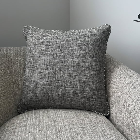 Videri Home 20"x20" Gray Polyester Weathered Whipstitch Decorative Throw Pillow Covers, Durable Vintage for Sofa Decor(2 Pack)