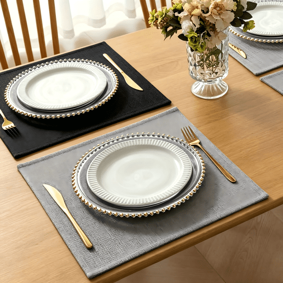 Videri Home 15“×15” Reversible Tablecloths, Gray/Black, Linen-like Texture Waterproof Table Linen (Set of 4)