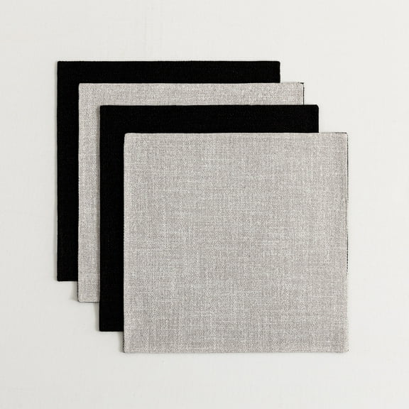 Videri Home 15“×15” Reversible Tablecloths, Gray/Black, Linen-like Texture Waterproof Table Linen (Set of 4)