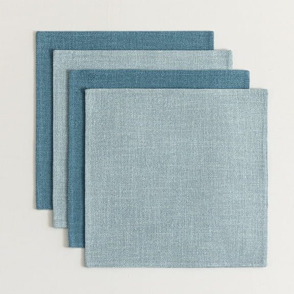 Videri Home 15“×15” Reversible Tablecloths, Light Blue/Stone Blue, Linen-like Waterproof Table Linen (Set of 4)