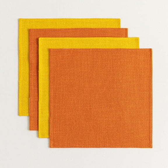 Videri Home 15“×15” Reversible Tablecloths, Orange/Lemon Yellow, Linen-like Waterproof Table Linen (Set of 4)